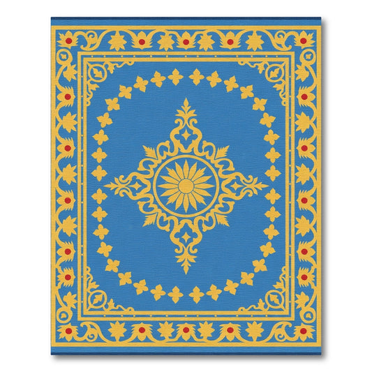Blue Yellow Floral Medallion Border Rug