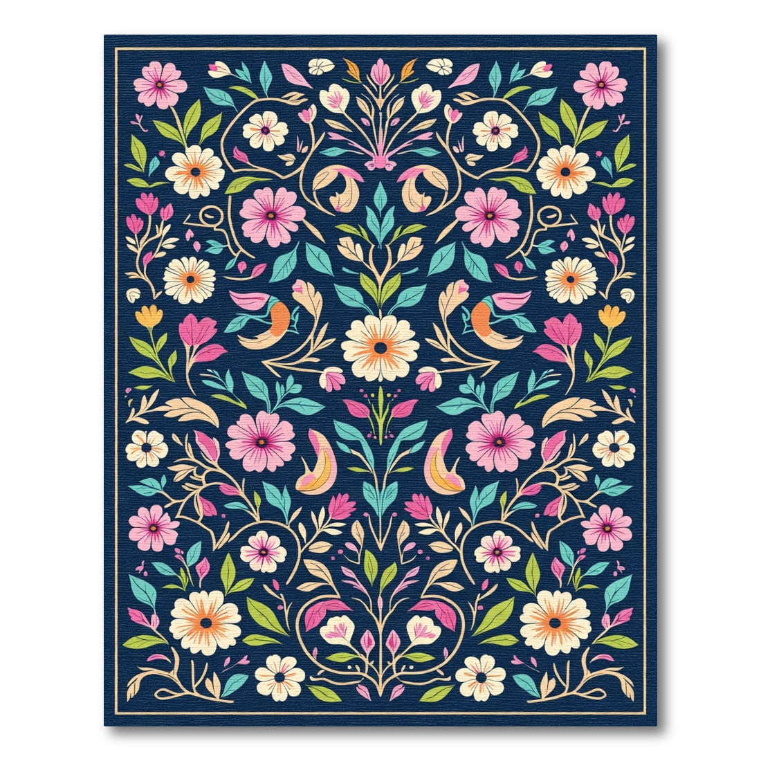 Dark Floral Birds and Blossoms Rug