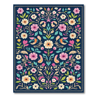 Dark Floral Birds and Blossoms Rug