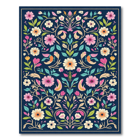 Dark Floral Birds and Blossoms Rug