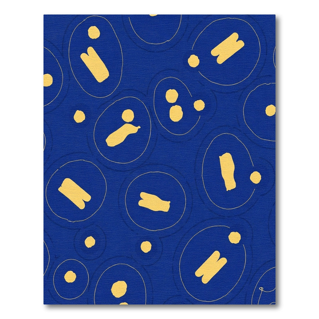 Blue Yellow Abstract Oval Composition Rug