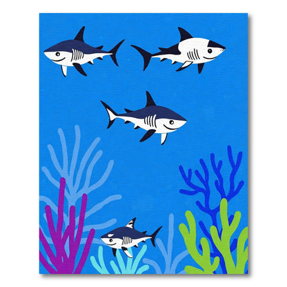 Playful Blue Ocean Shark Swimmers Rug