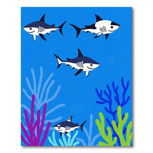 Playful Blue Ocean Shark Swimmers Rug