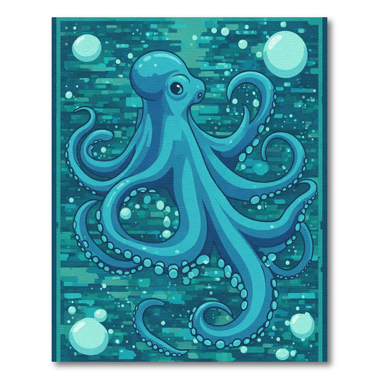 Turquoise Octopus Bubbles Underwater Rug