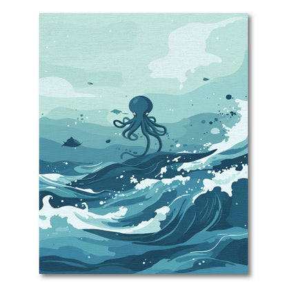 Deep Blue Sea Octopus Waves Rug