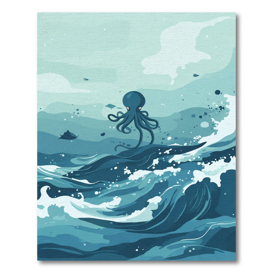 Deep Blue Sea Octopus Waves Rug
