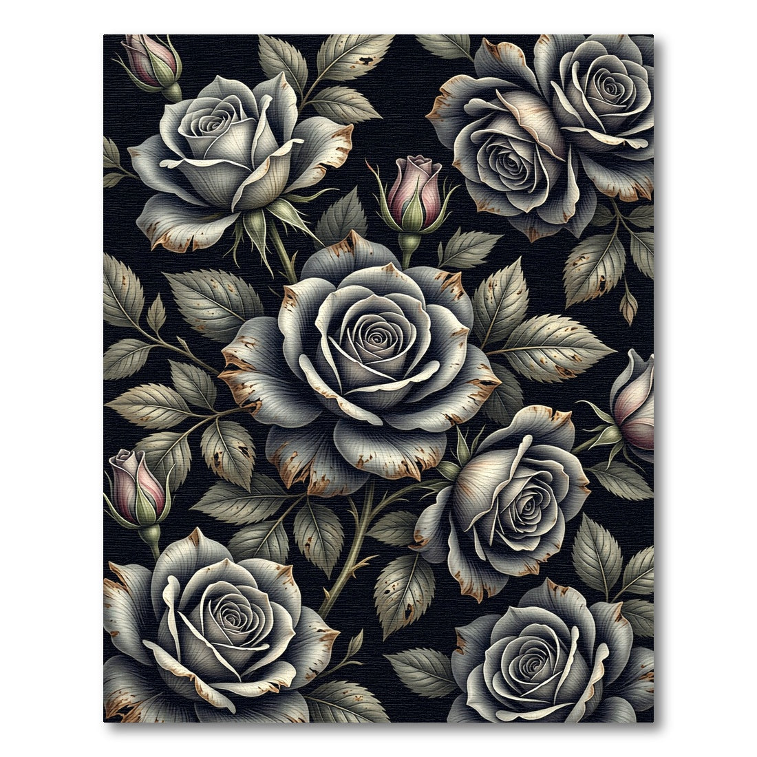 Monochromatic Roses Dark Floral Wallpaper Rug