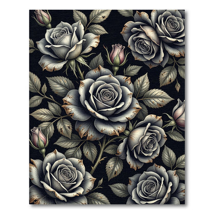 Monochromatic Roses Dark Floral Wallpaper Rug