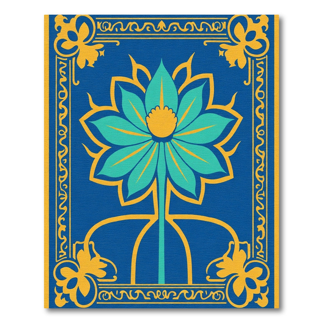 Bold Blue Teal Floral Emblem Rug