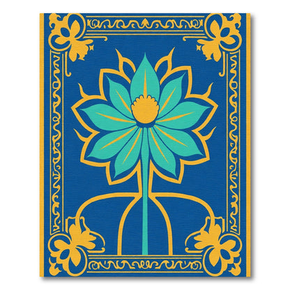 Bold Blue Teal Floral Emblem Rug