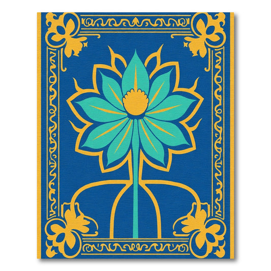 Bold Blue Teal Floral Emblem Rug