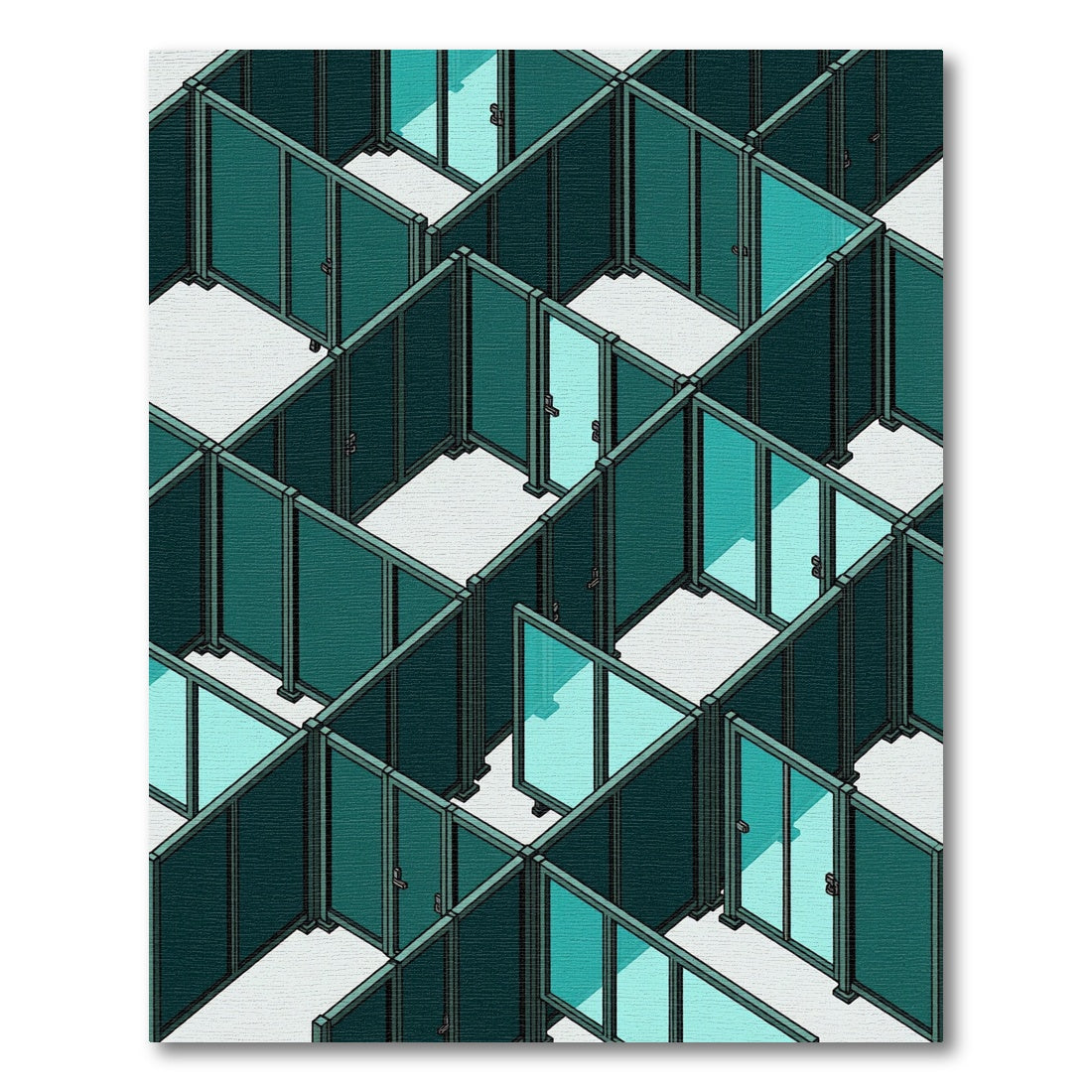 Teal Geometric Cubicle Maze Rug