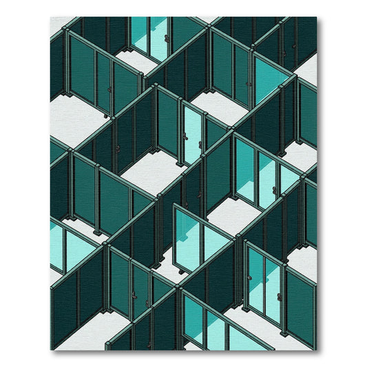Teal Geometric Cubicle Maze Rug