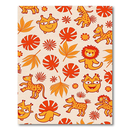 Whimsical Jungle Friends Orange Leaf Rug