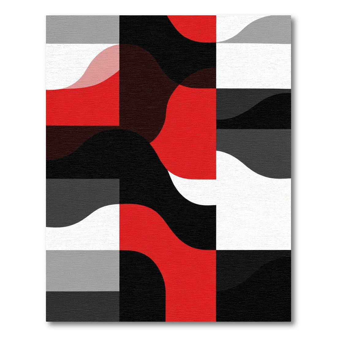 Bold Red Black White Geometric Wave Rug