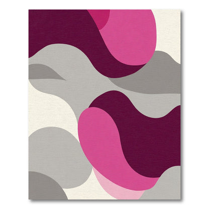 Modern Magenta Gray Abstract Swirl Rug