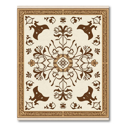 Brown Floral Medallion Cream Border Rug