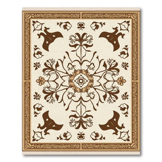 Brown Floral Medallion Cream Border Rug