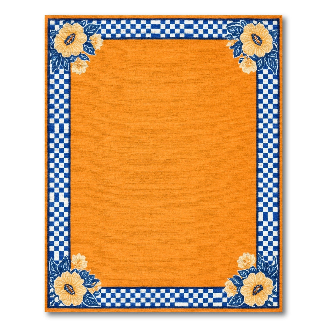 Orange Floral Checkered Area Rug