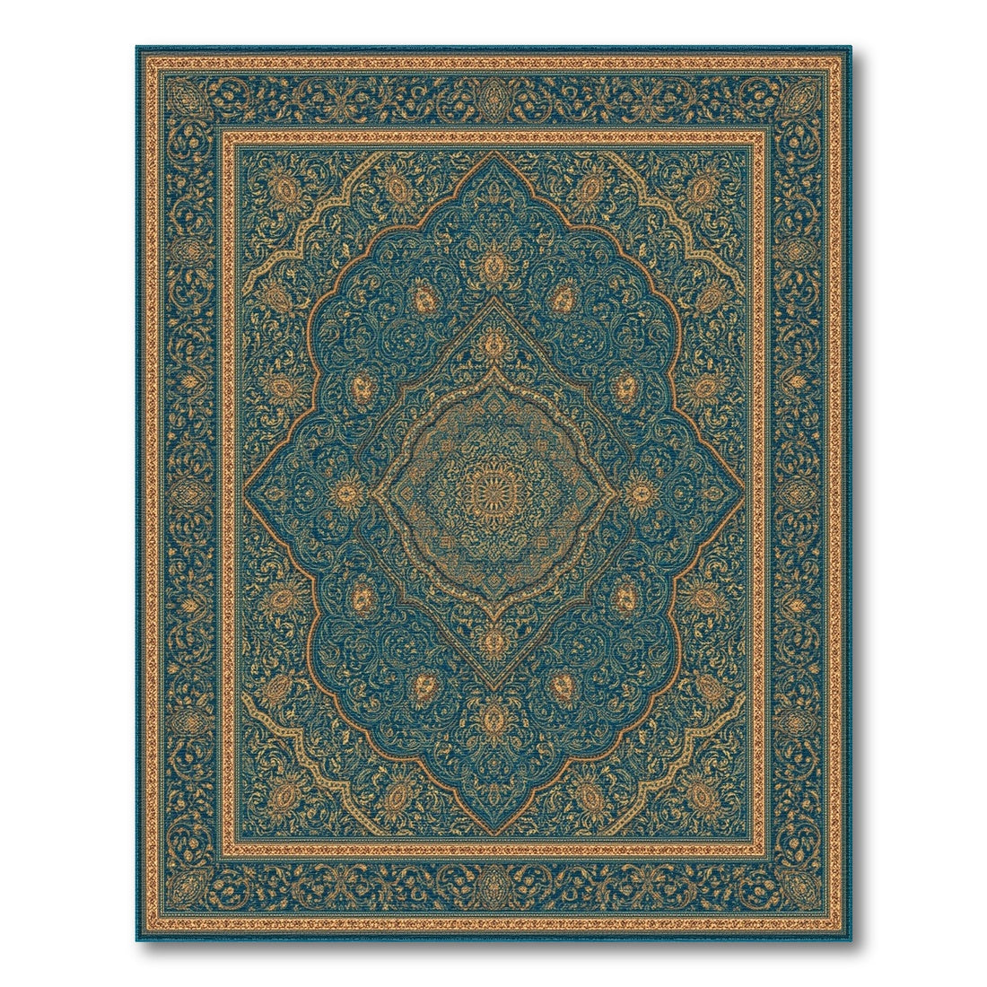 Teal Gold Persian Medallion Traditional Persian Area Rug