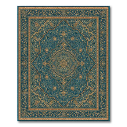 Teal Gold Persian Medallion Traditional Persian Area Rug