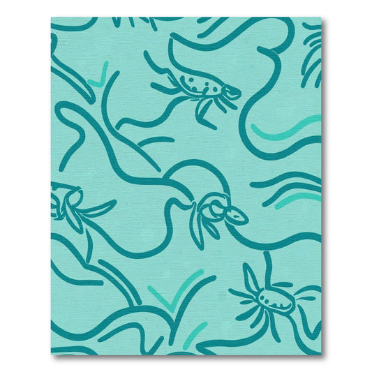 Coastal Teal Sea Creature Stream Rug