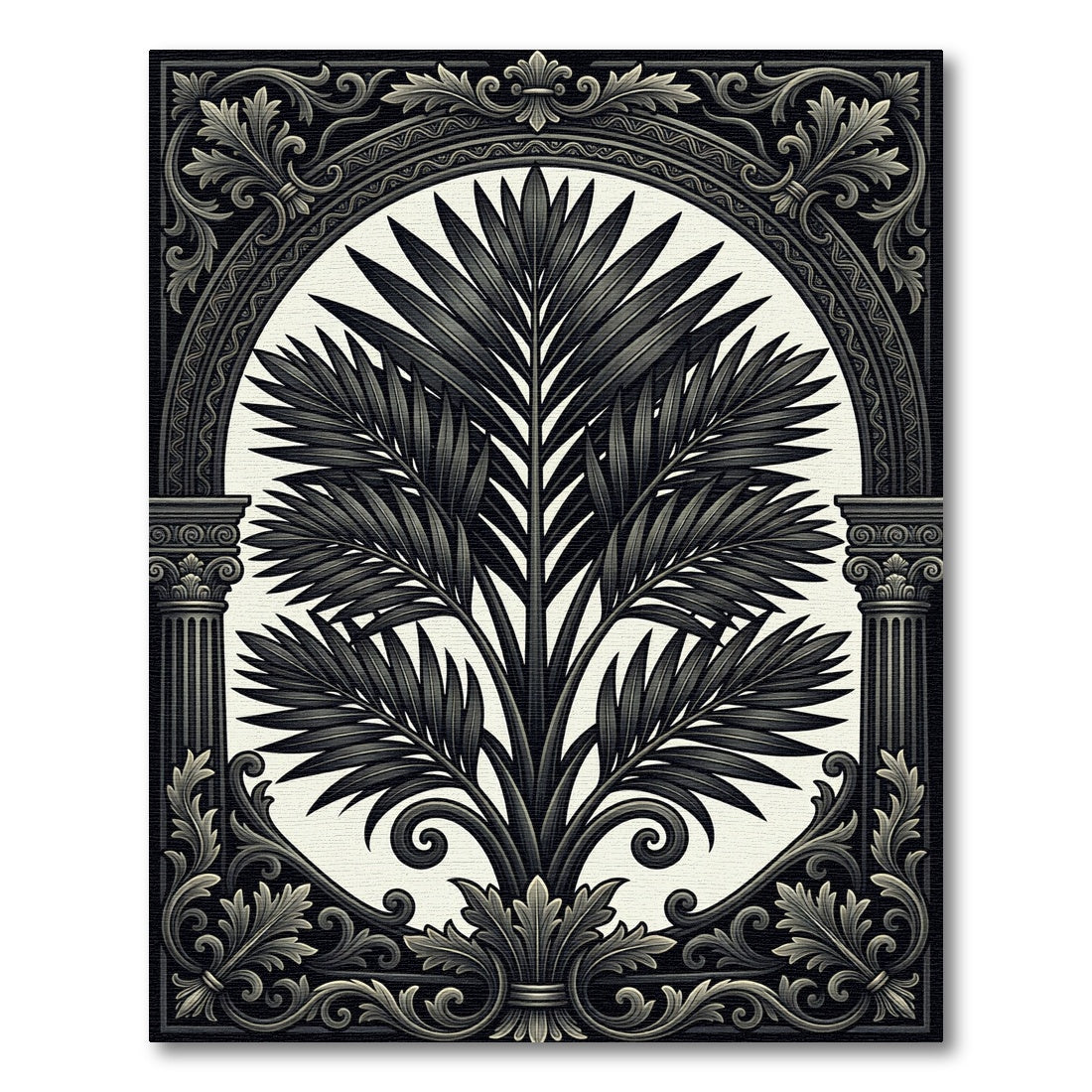 Monochromatic Fern Archway Crest Rug