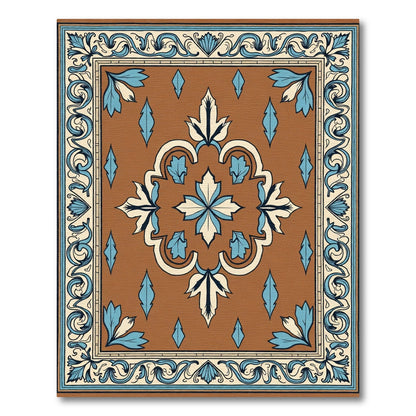Brown Blue Ivory Floral Medallion Border Rug