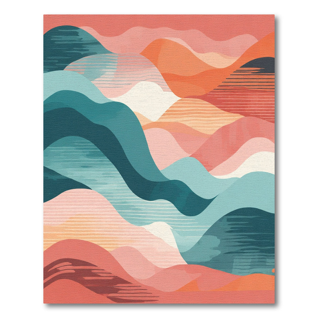 Abstract Teal Pink Landscape Waves Rug