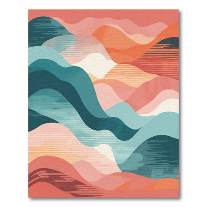 Abstract Teal Pink Landscape Waves Rug