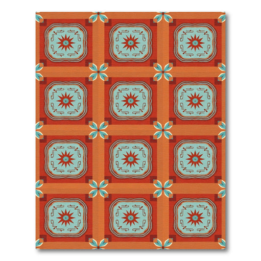 Terracotta Blue Starburst Tile Composition Rug