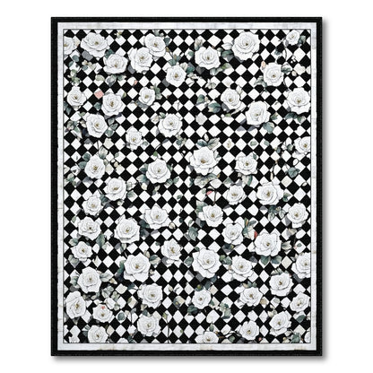 Black and White Black White Rose Checkered Area Rug