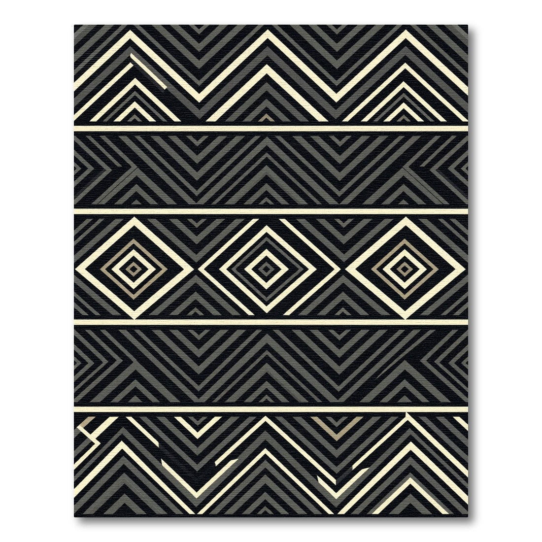 Geometric Black Ivory Tribal Diamond Rug