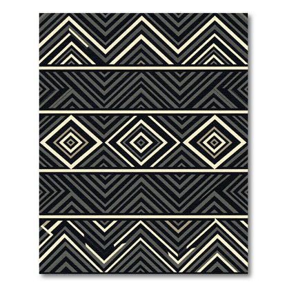 Geometric Black Ivory Tribal Diamond Rug