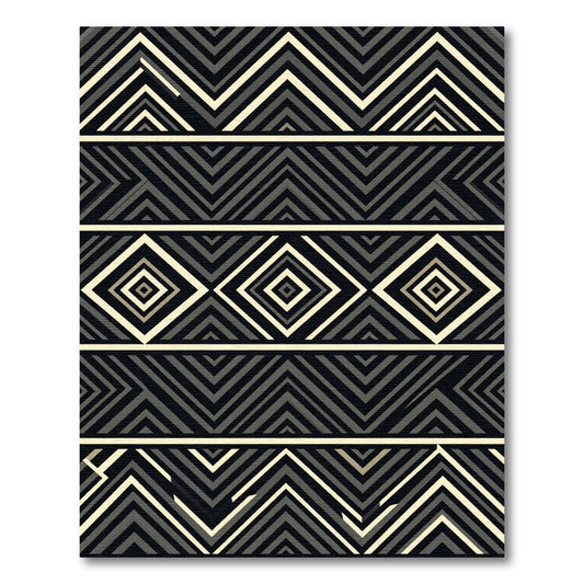 Geometric Black Ivory Tribal Diamond Rug