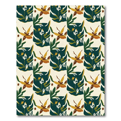Deep Green Abstract Floral Medallion Rug