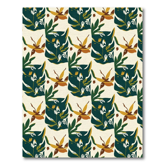 Deep Green Abstract Floral Medallion Rug