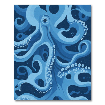 Deep Blue Abstract Octopus Tentacles Rug