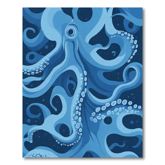 Deep Blue Abstract Octopus Tentacles Rug