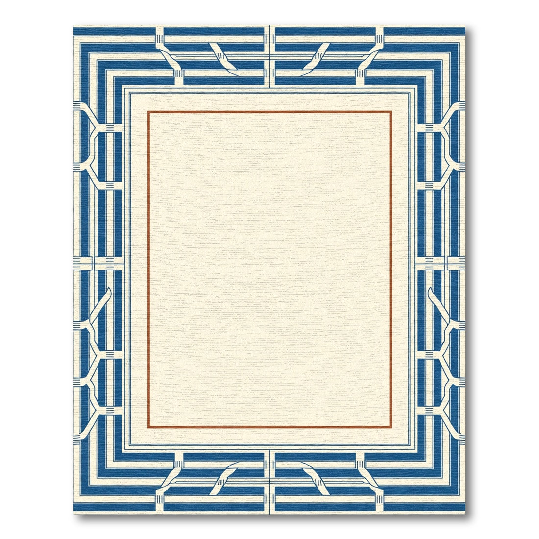 Blue Cream Geometric Art Deco Frame Rug