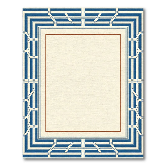Blue Cream Geometric Art Deco Frame Rug
