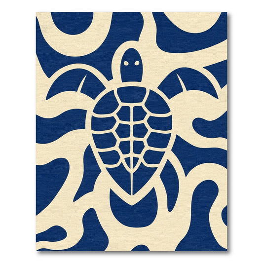 Navy Beige Flowing Turtle Art Rug