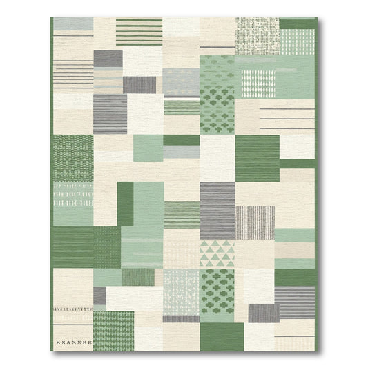Patchwork Emerald and Beige Geometric Rug