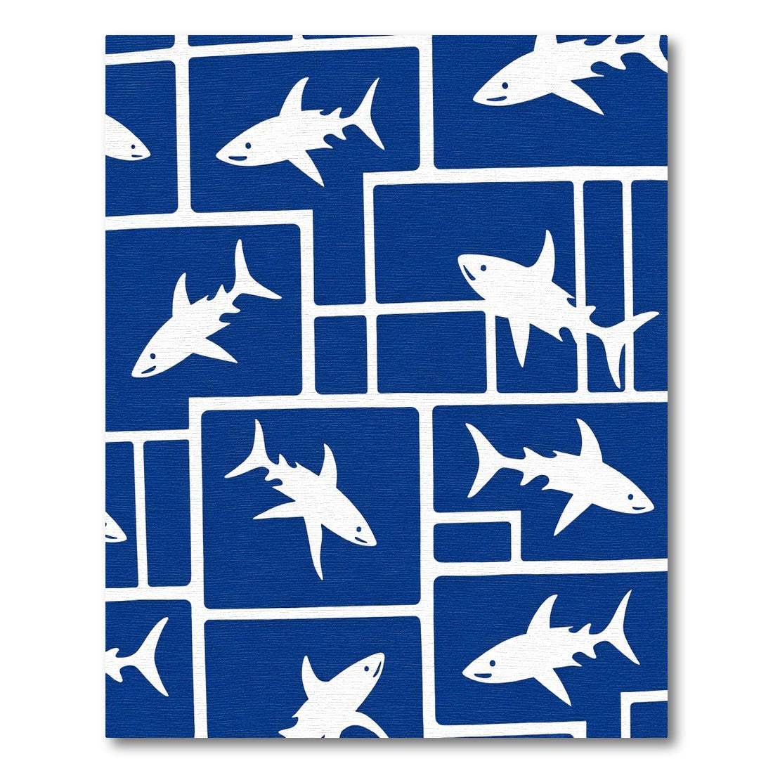 Bold Blue White Shark Mosaic Rug