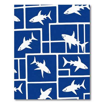 Bold Blue White Shark Mosaic Rug