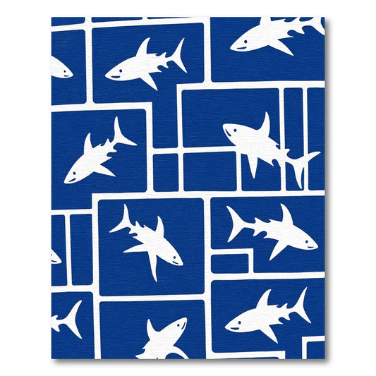 Bold Blue White Shark Mosaic Rug