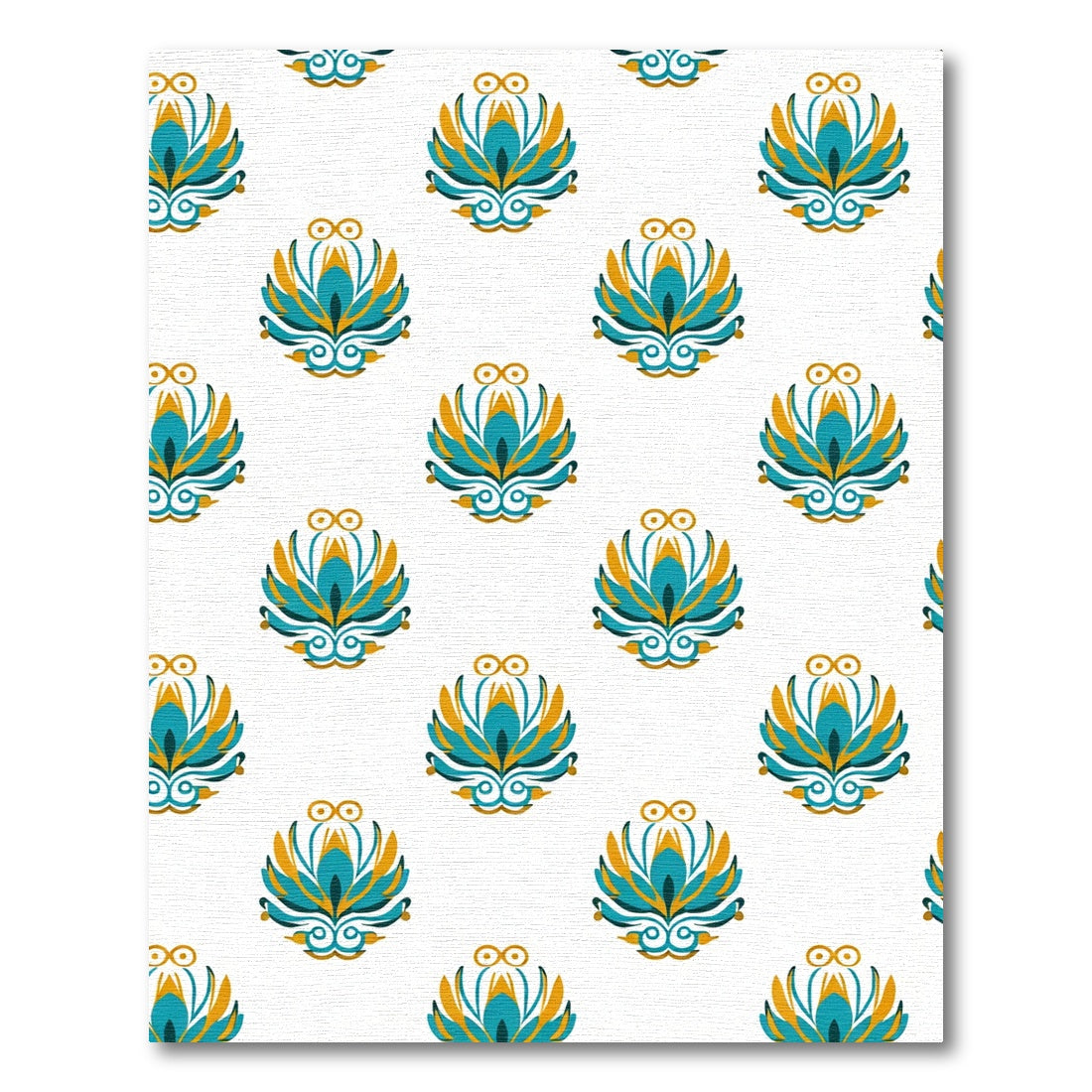 Turquoise Gold Floral Symmetry Rug
