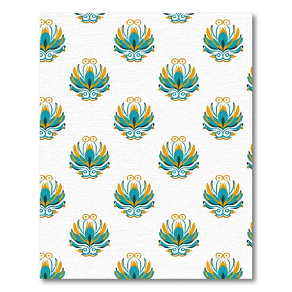 Turquoise Gold Floral Symmetry Rug
