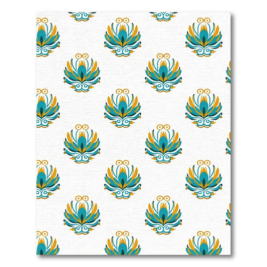 Turquoise Gold Floral Symmetry Rug