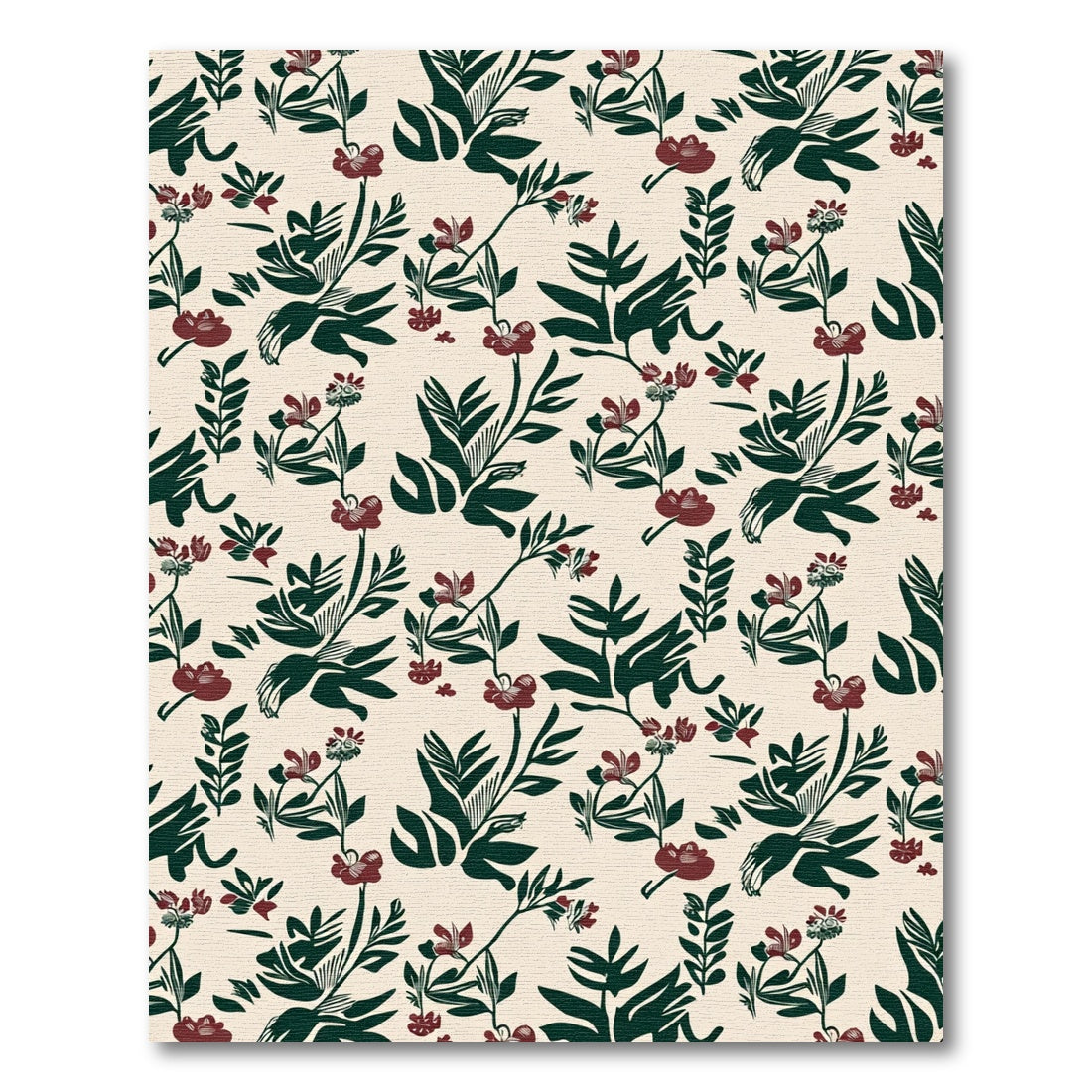 Deep Forest Red Floral Vine Art Rug